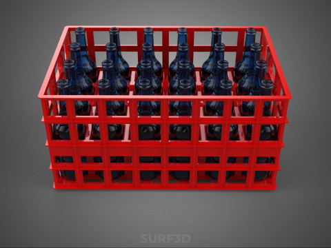 BOUTEILLE EN VERRE ROUGE CAISSE EN PLASTIQUE BOÎTE CONTENEUR RANGEMENT RACK PLATEAU Modèle 3D