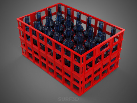 BOUTEILLE EN VERRE ROUGE CAISSE EN PLASTIQUE BOÎTE CONTENEUR RANGEMENT RACK PLATEAU Modèle 3D