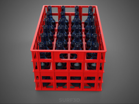 BOUTEILLE EN VERRE ROUGE CAISSE EN PLASTIQUE BOÎTE CONTENEUR RANGEMENT RACK PLATEAU Modèle 3D