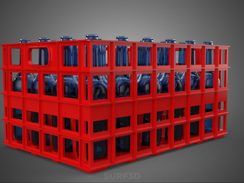 BOUTEILLE EN VERRE ROUGE CAISSE EN PLASTIQUE BOÎTE CONTENEUR RANGEMENT RACK PLATEAU Modèle 3D
