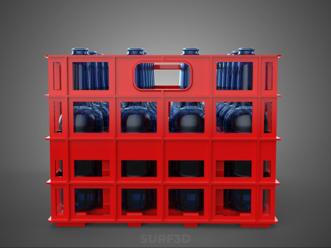 BOUTEILLE EN VERRE ROUGE CAISSE EN PLASTIQUE BOÎTE CONTENEUR RANGEMENT RACK PLATEAU Modèle 3D