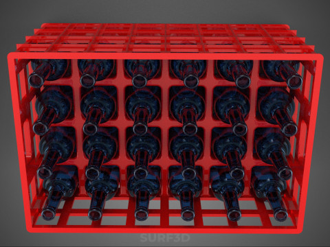 BOUTEILLE EN VERRE ROUGE CAISSE EN PLASTIQUE BOÎTE CONTENEUR RANGEMENT RACK PLATEAU Modèle 3D