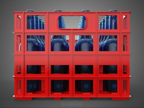 BOUTEILLE EN VERRE ROUGE CAISSE EN PLASTIQUE BOÎTE CONTENEUR RANGEMENT RACK PLATEAU Modèle 3D