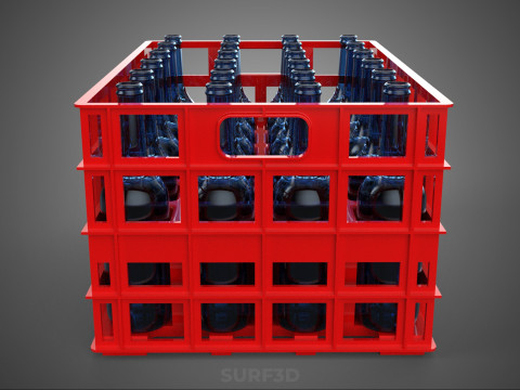 BOUTEILLE EN VERRE ROUGE CAISSE EN PLASTIQUE BOÎTE CONTENEUR RANGEMENT RACK PLATEAU Modèle 3D