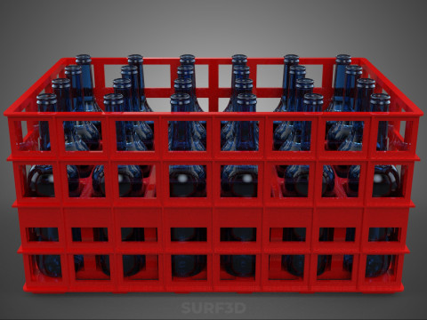 BOUTEILLE EN VERRE ROUGE CAISSE EN PLASTIQUE BOÎTE CONTENEUR RANGEMENT RACK PLATEAU Modèle 3D