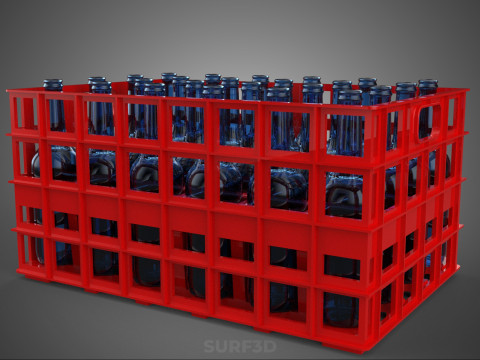 BOUTEILLE EN VERRE ROUGE CAISSE EN PLASTIQUE BOÎTE CONTENEUR RANGEMENT RACK PLATEAU Modèle 3D