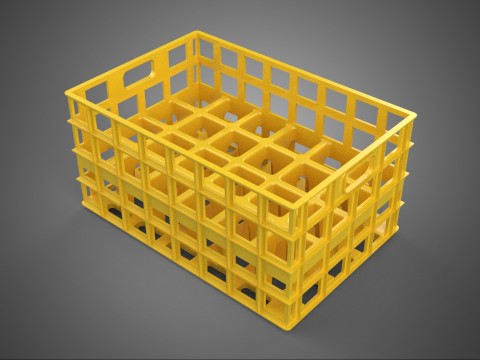 CASSETTA DI STOCCAGGIO IN CASSETTA DI PLASTICA PORTABOTTIGLIE VUOTA IMPILABILE GIALLA Modello 3D