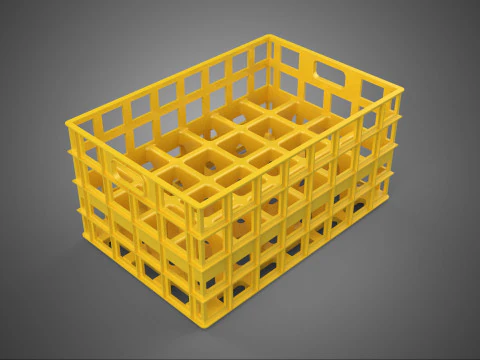 YELLOW STACKABLE EMPTY BOTTLE CARRIER PLASTIC CRATE BOX STORAGE 3D Model