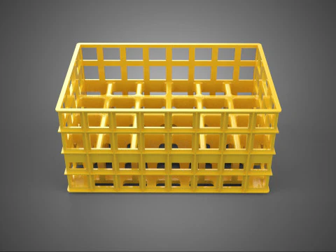 YELLOW STACKABLE EMPTY BOTTLE CARRIER PLASTIC CRATE BOX STORAGE 3D Model