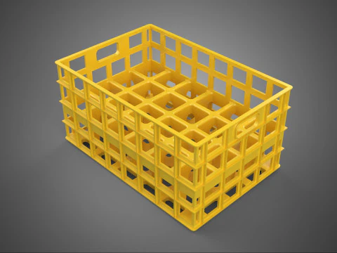 YELLOW STACKABLE EMPTY BOTTLE CARRIER PLASTIC CRATE BOX STORAGE 3D Model
