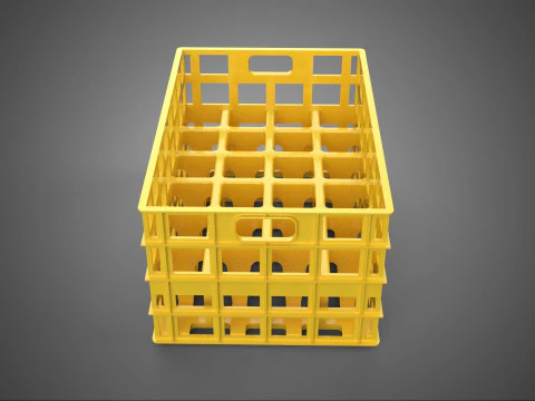 YELLOW STACKABLE EMPTY BOTTLE CARRIER PLASTIC CRATE BOX STORAGE 3D Model