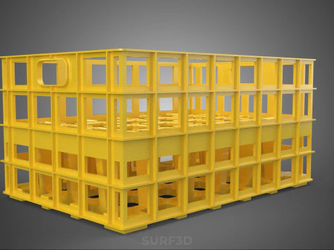 YELLOW STACKABLE EMPTY BOTTLE CARRIER PLASTIC CRATE BOX STORAGE 3D Model