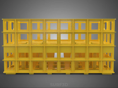 YELLOW STACKABLE EMPTY BOTTLE CARRIER PLASTIC CRATE BOX STORAGE 3D Model