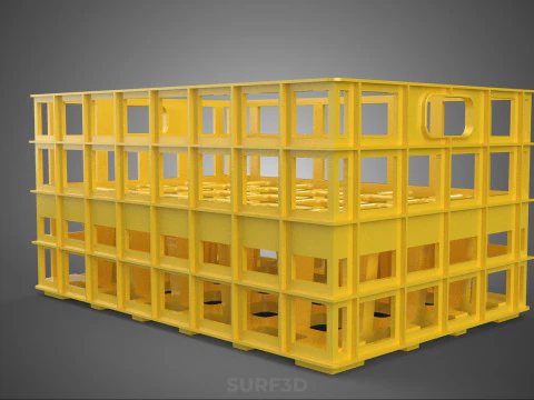 YELLOW STACKABLE EMPTY BOTTLE CARRIER PLASTIC CRATE BOX STORAGE 3D Model