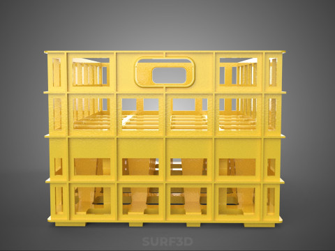 ŻÓŁTY PUSTE POJEMNIK NA BUTELKI PLASTIKOWE PUDEŁKO DO PRZECHOWYWANIA Model 3D