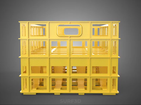 YELLOW STACKABLE EMPTY BOTTLE CARRIER PLASTIC CRATE BOX STORAGE 3D Model