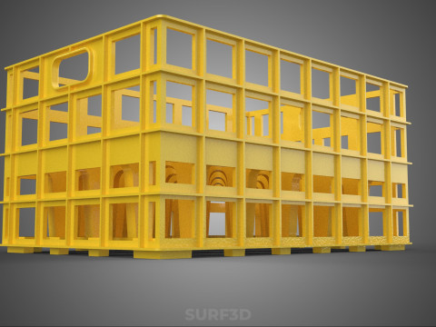 ŻÓŁTY PUSTE POJEMNIK NA BUTELKI PLASTIKOWE PUDEŁKO DO PRZECHOWYWANIA Model 3D