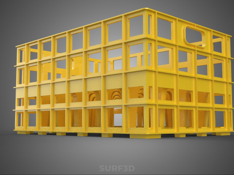 ŻÓŁTY PUSTE POJEMNIK NA BUTELKI PLASTIKOWE PUDEŁKO DO PRZECHOWYWANIA Model 3D