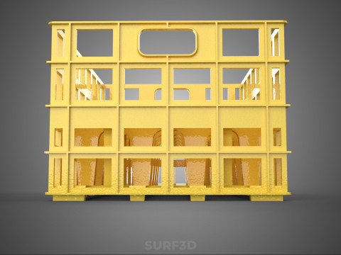 ŻÓŁTY PUSTE POJEMNIK NA BUTELKI PLASTIKOWE PUDEŁKO DO PRZECHOWYWANIA Model 3D