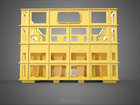 YELLOW STACKABLE EMPTY BOTTLE CARRIER PLASTIC CRATE BOX STORAGE 3D Model