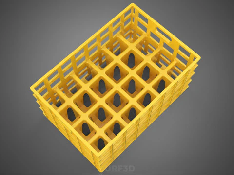 YELLOW STACKABLE EMPTY BOTTLE CARRIER PLASTIC CRATE BOX STORAGE 3D Model
