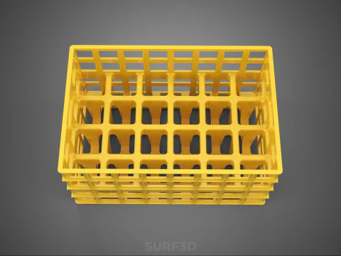 YELLOW STACKABLE EMPTY BOTTLE CARRIER PLASTIC CRATE BOX STORAGE 3D Model