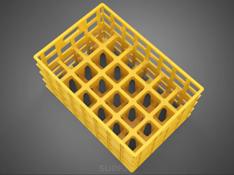 YELLOW STACKABLE EMPTY BOTTLE CARRIER PLASTIC CRATE BOX STORAGE 3D Model