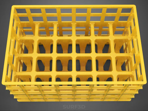 YELLOW STACKABLE EMPTY BOTTLE CARRIER PLASTIC CRATE BOX STORAGE 3D Model