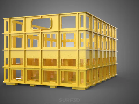 YELLOW STACKABLE EMPTY BOTTLE CARRIER PLASTIC CRATE BOX STORAGE 3D Model