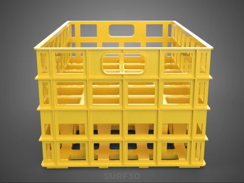 YELLOW STACKABLE EMPTY BOTTLE CARRIER PLASTIC CRATE BOX STORAGE 3D Model