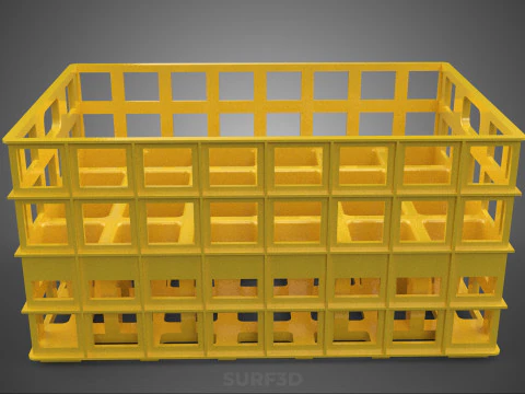 YELLOW STACKABLE EMPTY BOTTLE CARRIER PLASTIC CRATE BOX STORAGE 3D Model