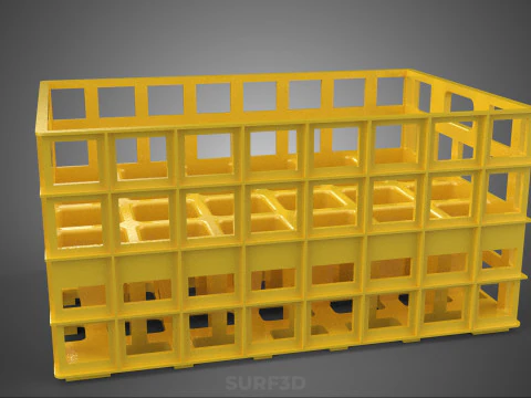 YELLOW STACKABLE EMPTY BOTTLE CARRIER PLASTIC CRATE BOX STORAGE 3D Model