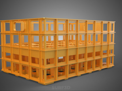 पीली बोतल सॉफ्टड्रिंक कैरियर प्लास्टिक क्रेट बॉक्स कंटेनर रैक 3D मॉडल