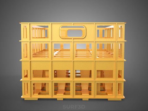 पीली बोतल सॉफ्टड्रिंक कैरियर प्लास्टिक क्रेट बॉक्स कंटेनर रैक 3D मॉडल