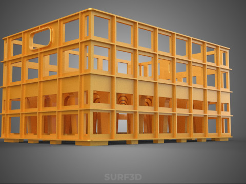 पीली बोतल सॉफ्टड्रिंक कैरियर प्लास्टिक क्रेट बॉक्स कंटेनर रैक 3D मॉडल