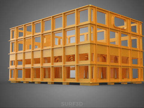 पीली बोतल सॉफ्टड्रिंक कैरियर प्लास्टिक क्रेट बॉक्स कंटेनर रैक 3D मॉडल