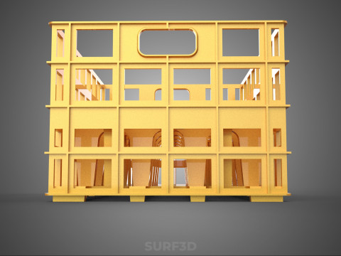 पीली बोतल सॉफ्टड्रिंक कैरियर प्लास्टिक क्रेट बॉक्स कंटेनर रैक 3D मॉडल