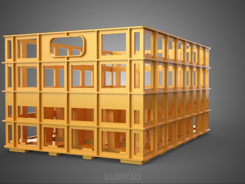 पीली बोतल सॉफ्टड्रिंक कैरियर प्लास्टिक क्रेट बॉक्स कंटेनर रैक 3D मॉडल