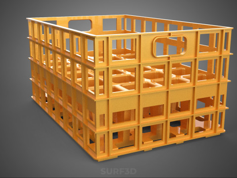 पीली बोतल सॉफ्टड्रिंक कैरियर प्लास्टिक क्रेट बॉक्स कंटेनर रैक 3D मॉडल