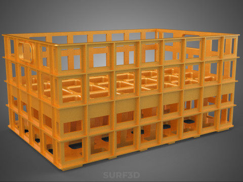 पीली बोतल सॉफ्टड्रिंक कैरियर प्लास्टिक क्रेट बॉक्स कंटेनर रैक 3D मॉडल