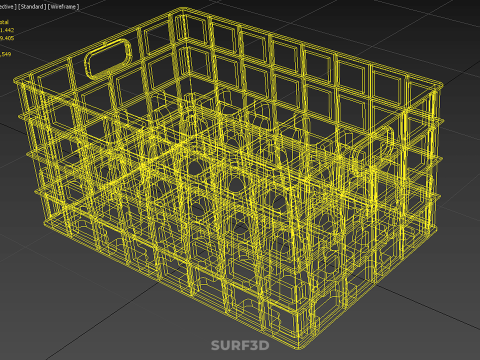 पीली बोतल सॉफ्टड्रिंक कैरियर प्लास्टिक क्रेट बॉक्स कंटेनर रैक 3D मॉडल