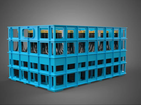 BLUE BOTTLE SOFTDRINK CARRIER PLASTIC CRATE BOX CONTAINER RACK 3D Model