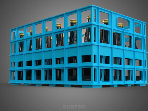 BLUE BOTTLE SOFTDRINK CARRIER PLASTIC CRATE BOX CONTAINER RACK 3D Model