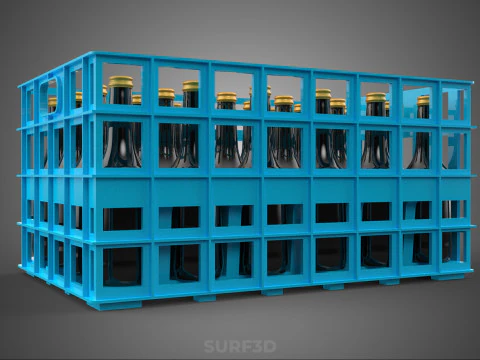 BLUE BOTTLE SOFTDRINK CARRIER PLASTIC CRATE BOX CONTAINER RACK 3D Model