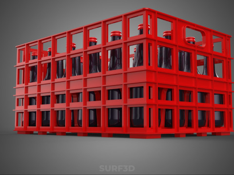 RAK KONTAINER KOTAK PLASTIK PEMBAWA SOFTDRINK BOTOL MERAH Model 3D