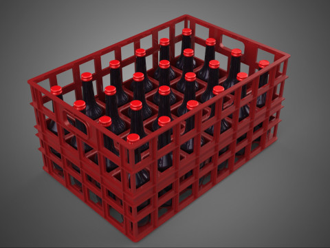 赤いソフトドリンクボトルキャリアプラスチック木箱ボックスコンテナラック 3Dモデル