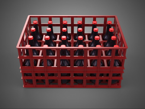 赤いソフトドリンクボトルキャリアプラスチック木箱ボックスコンテナラック 3Dモデル