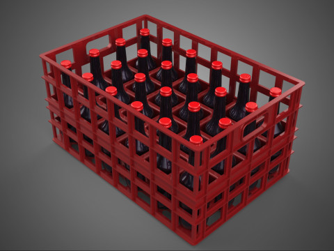 赤いソフトドリンクボトルキャリアプラスチック木箱ボックスコンテナラック 3Dモデル