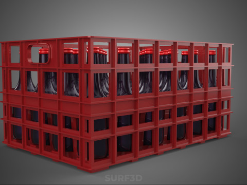 赤いソフトドリンクボトルキャリアプラスチック木箱ボックスコンテナラック 3Dモデル