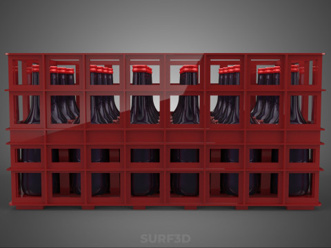 赤いソフトドリンクボトルキャリアプラスチック木箱ボックスコンテナラック 3Dモデル